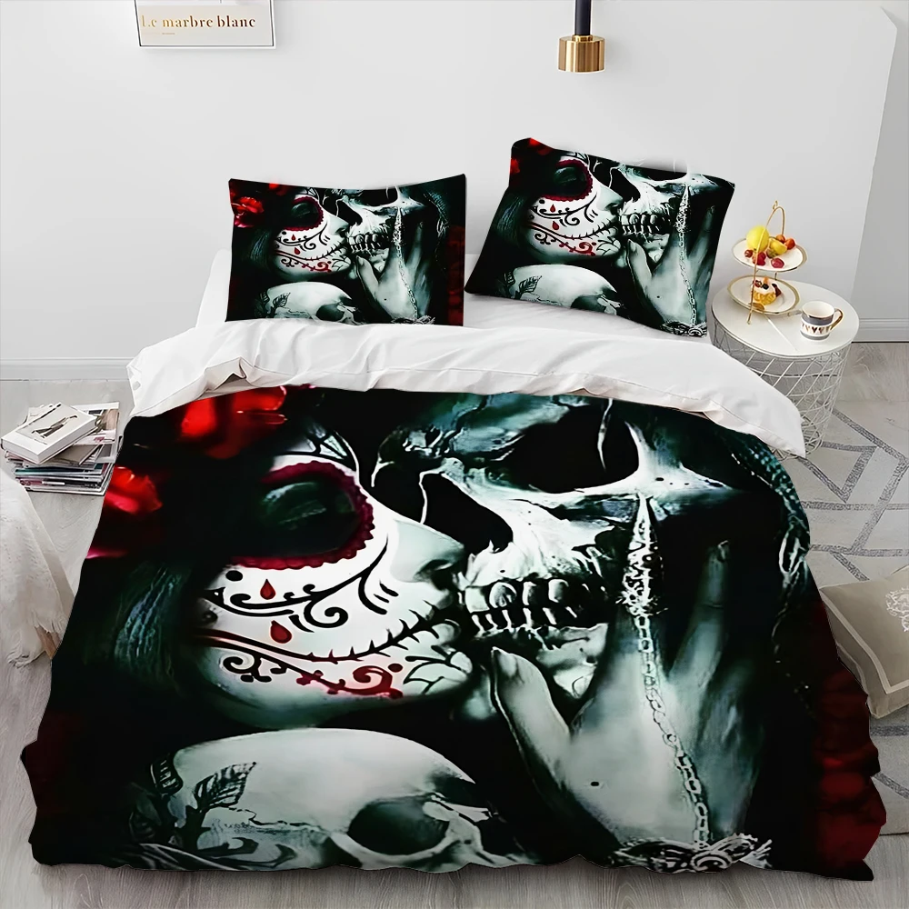 

Lovers Duvet Cover Horror Gothic Female Skull Dead Girl Comforter Bedding Set Duvet Cover Bed Set Quilt Cover Bedroom Decoration
