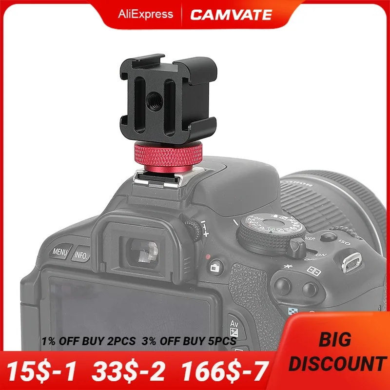 

CAMVATE Triple Cold Shoe Bracket 3 Shoe Mounts With 1/4" Thread Holes For LED Video Lights / Monitors / Microphones