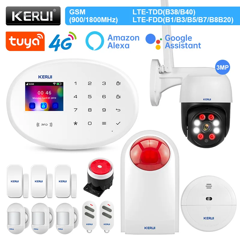 

KERUI W204 4G WIFI GSM Tuya APP Smart Home Security Protection 8 Language Anti Theft Alarm Package Central Alarm 2.4 Inch Alexa