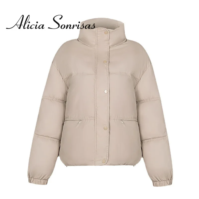 

2022 Winter Coat Women Stand Collar Temperament Short Drawstring Warm Cotton-padded Jacket