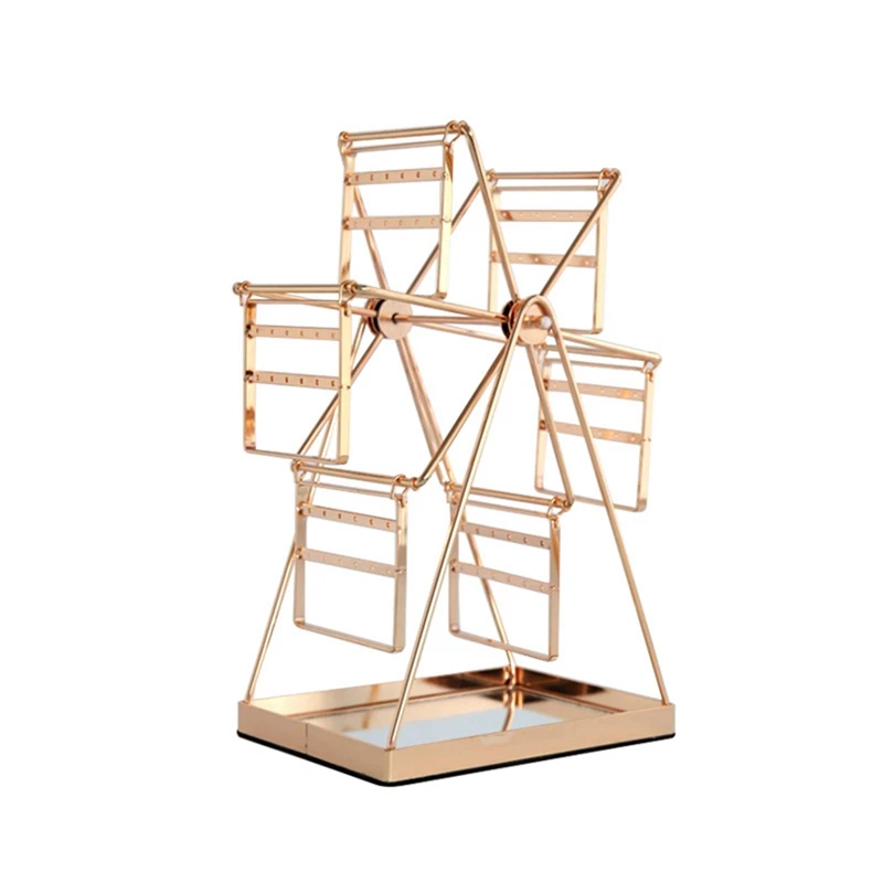 

Jewelry Display Stand Ferris Wheel Shape Golden Organizer Stand Earrings Necklaces Storage Stand Rings Jewelry Holder