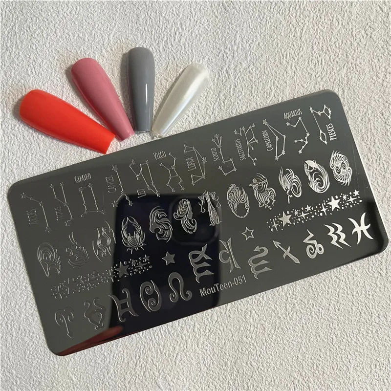Большая пластина для стемпинга с созвездиями ногтей со знаками Зодиака