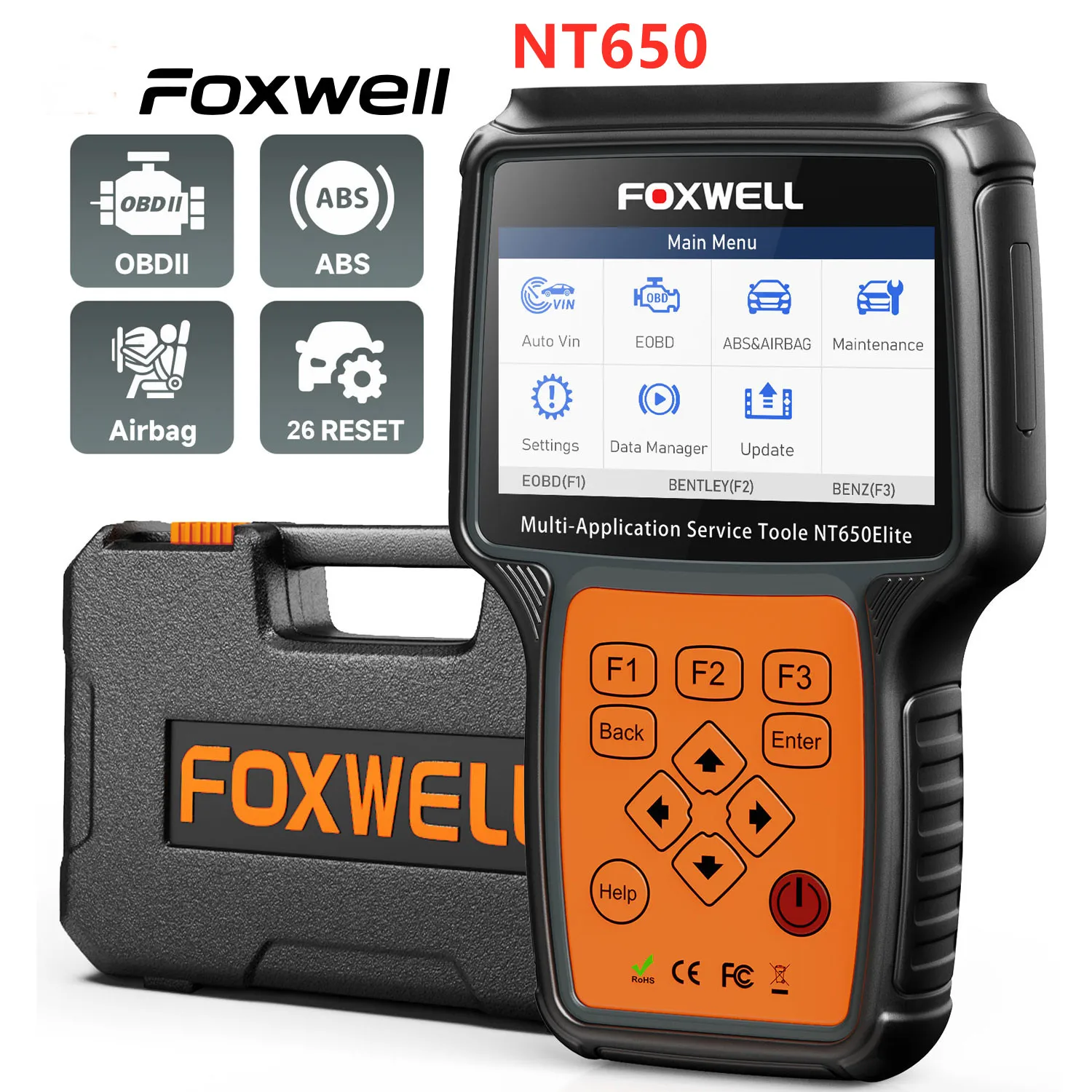 Автомобильный сканер FOXWELL NT650 Elite OBD2, профессиональный диагностический прибор OBD для автомобиля, система контроля давления в шинах автомобиля, система контроля давления в шинах и автобусах, с 26 сбросами