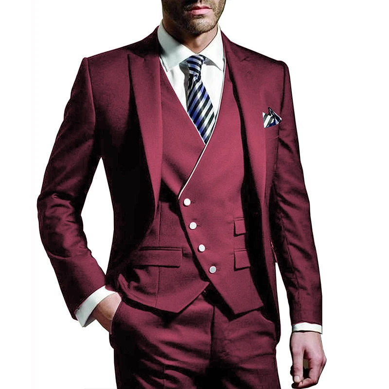 

Slim Fit Men's 3 Pieces Suit Blazer+Vest+Pants Leisure Formal High Quality Tuxedos Wedding Costume Party Prom Dress Male Suits