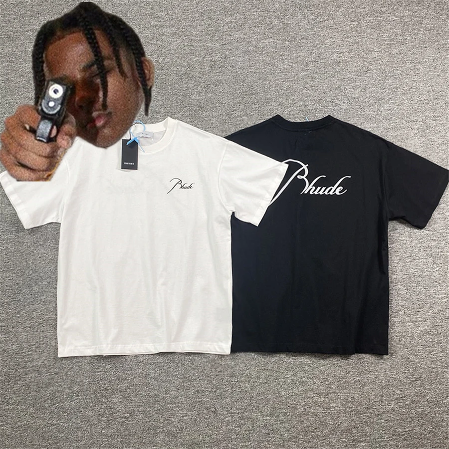 

Vintage Rhude T-shirt Men Women Vintage 1:1 High Quality T Shirt RHUDE Letter Logo Print Tops Tee