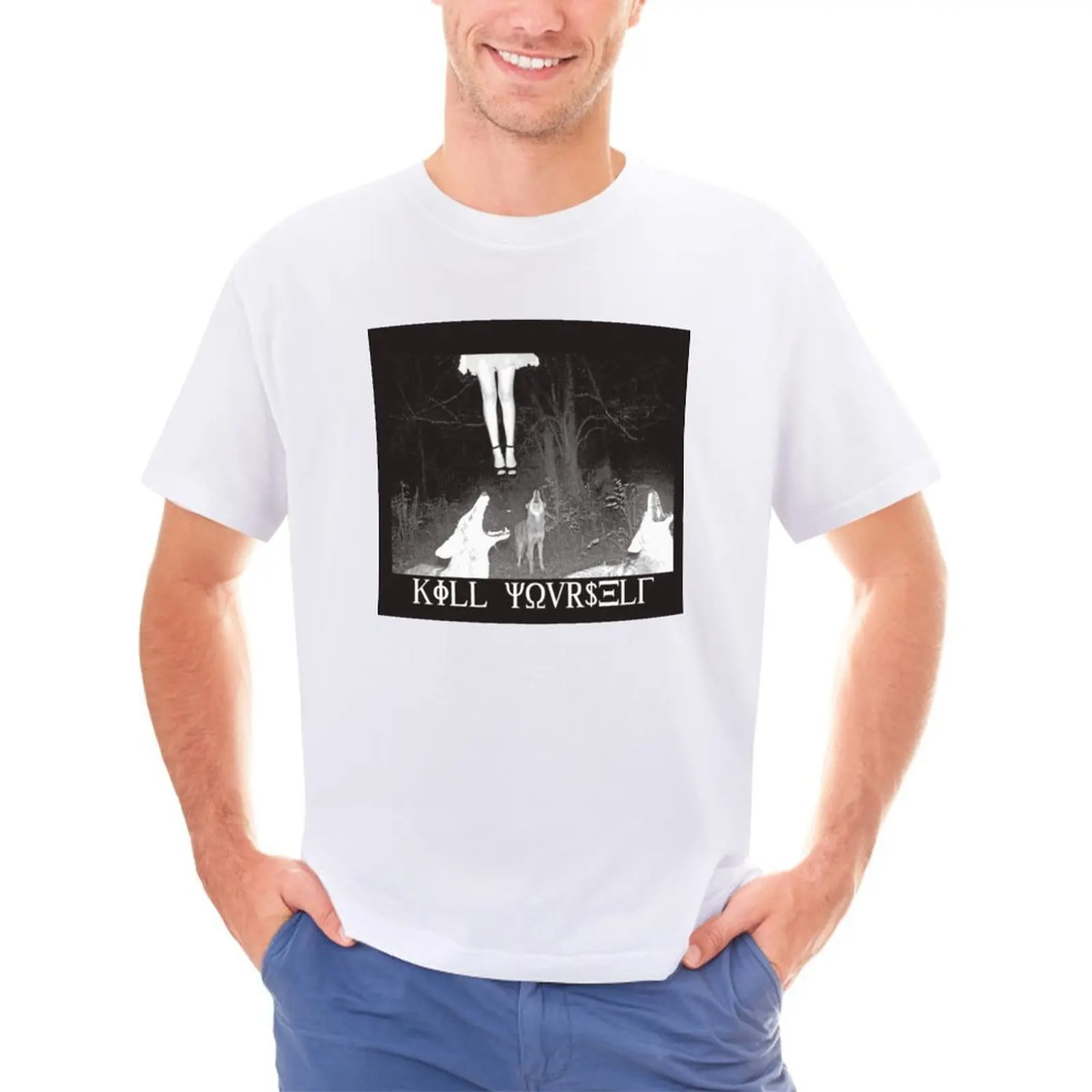 Футболка мужская оверсайз с круглым вырезом и принтом без названия |