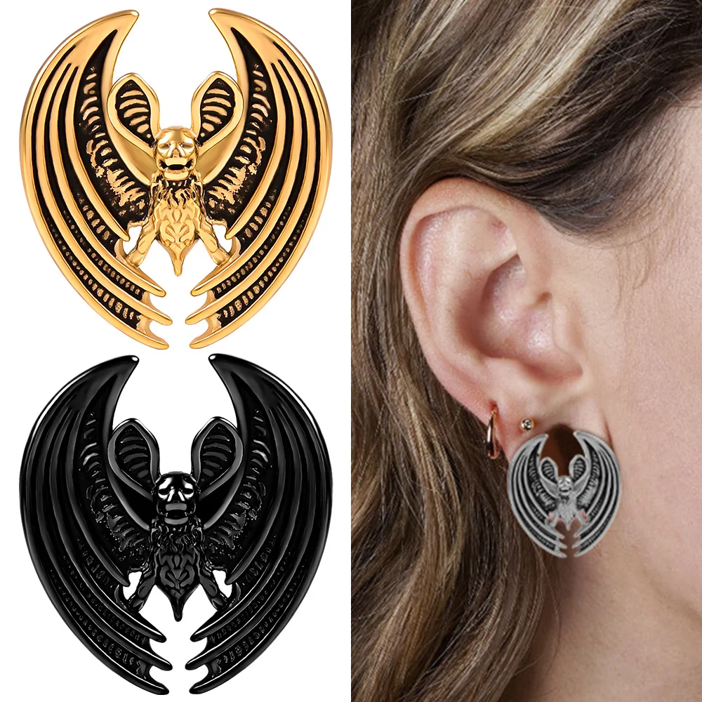 

Vankula 2PCS Stainless Steel Bats Saddle Tunnels Plugs Vintage Ear Gauge Piercing Expander Stretcher Body Jewelry For Women