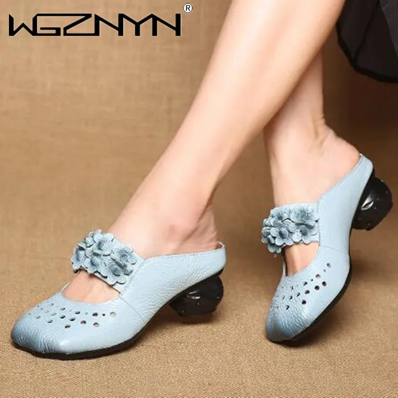 

Fashion Retro Slippers Sandals Hollow Design Comfortable Summer Shoes Women Genuine Leather High Quality Shoes Designer Loafers