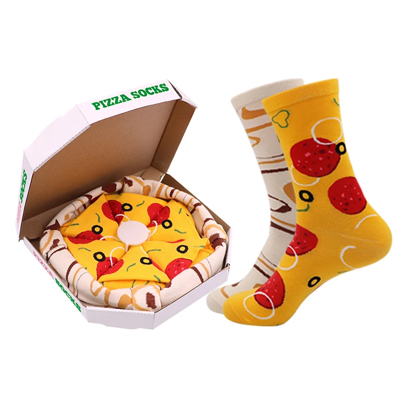 Qisin Personalized Design Pizza Socks Christmas Set Gift Box Socks Happy Harajuku Skate Cotton Sokken Happy Gift