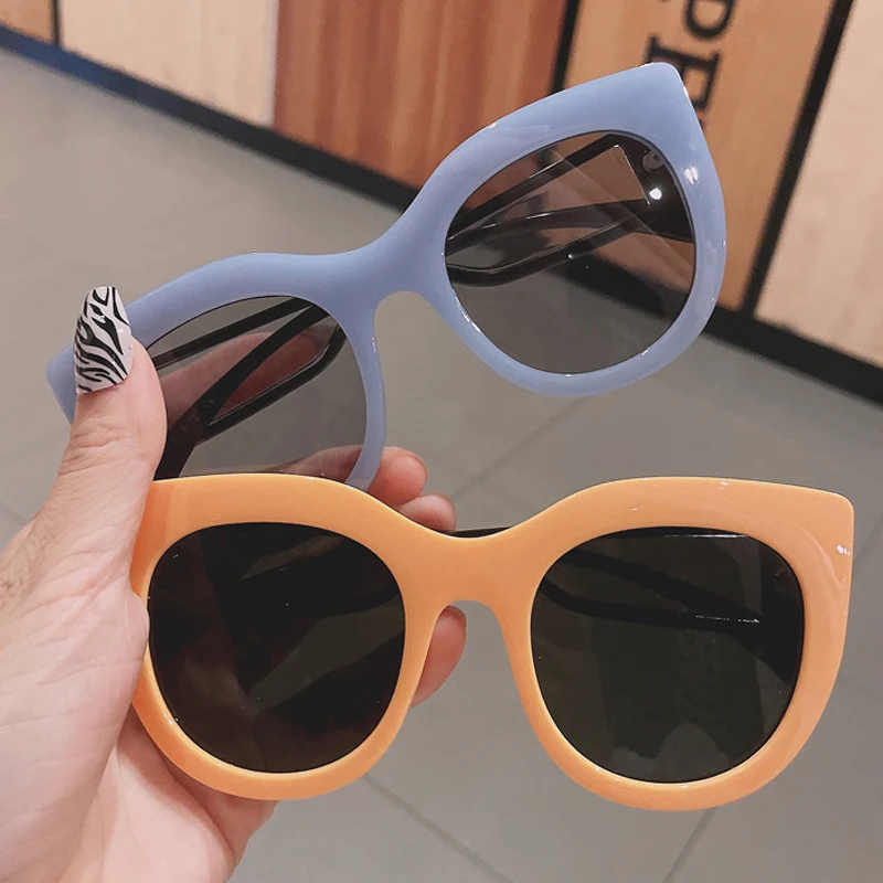 

New Candy Color Cat Eye Sunglasses For Women Vintage Oversized Round Gradient Sun Glasses Female Sexy Shades Eyewear Blue Orange