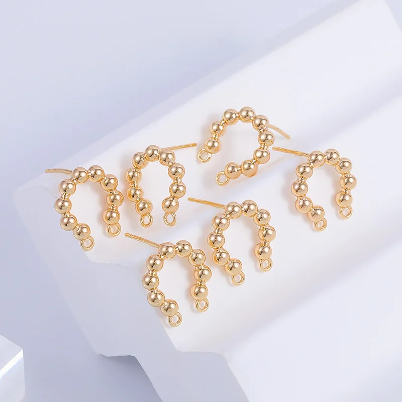 

6pcs Gold Color Beads U Shape Stud Earrings Pins Earrings Connectors Findings