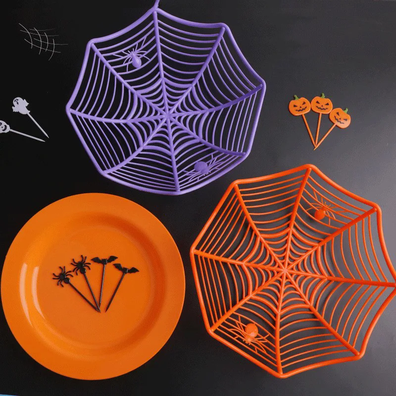 

Halloween Spider Web Candy Basket Fruit Plate Halloween Plastic Decoration Basket Party Supplies Trick or Treat Party Supplies