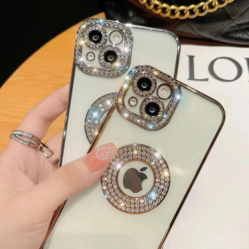 

Luxury Plating Diamond Bling Glitter Silicon Case For iPhone 14 Pro Max XS X XR 11 12 13 Pro 14 Plus Hollow Out Rhinestone Cover
