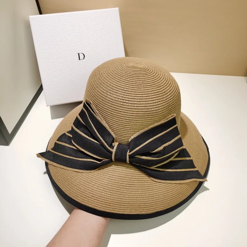

Japanese Simple Foldable Sun Hat Women Wide Brim Beach Hat Floppy Bow Straw Hat Girls UV Protected caps Women