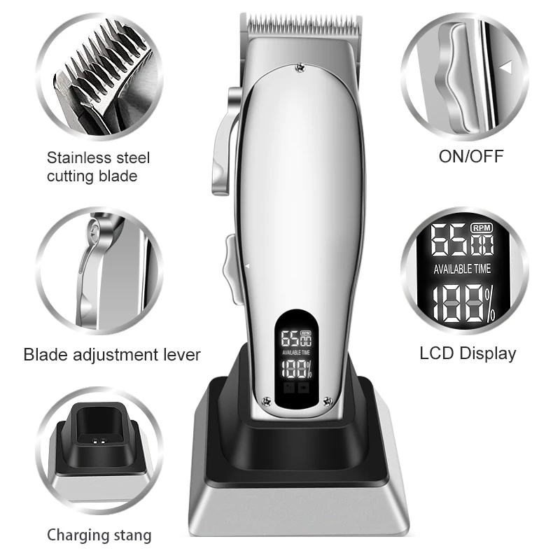 Adjustable Cordless Men Electric Hair Clipper Metal Housing Professional Barber Hair Trimmer Beard Haircut Machine Rechargeable enlarge