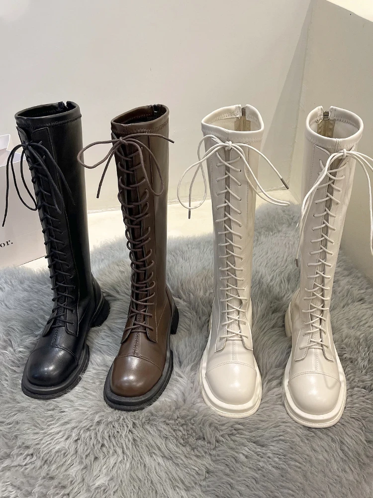 

Женские сапоги выше колена на молнии, женская обувь на зиму, женская обувь выше колена с круглым носком, женская резиновая Осенняя Белая обувь в стиле "Лолита", 2023