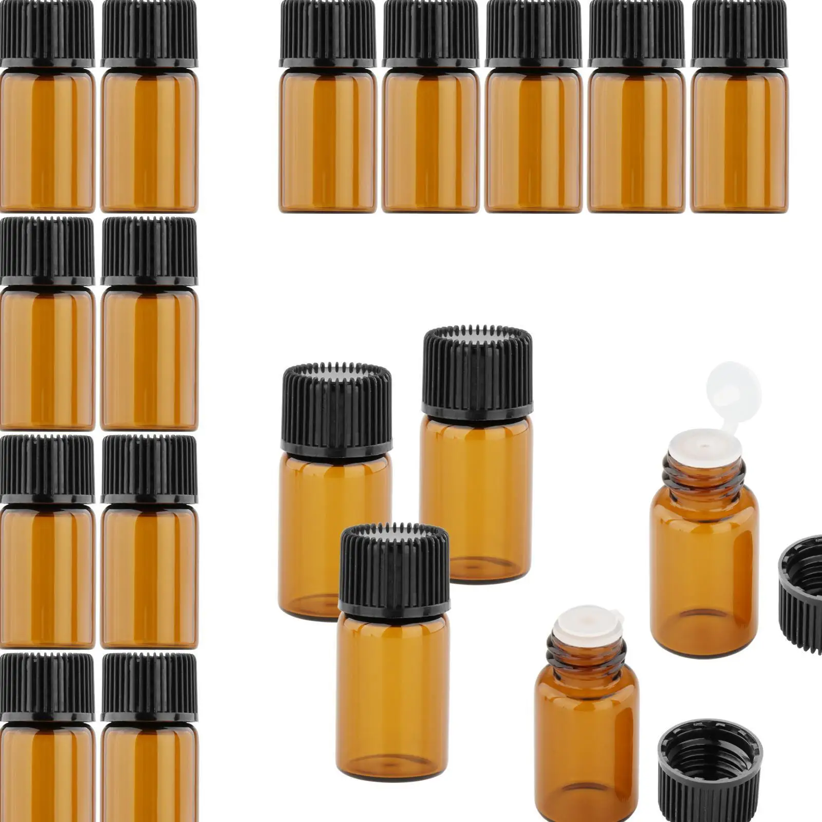 

50x Amber Mini Glass Bottle for Aromatherapy Inner plug 3ml
