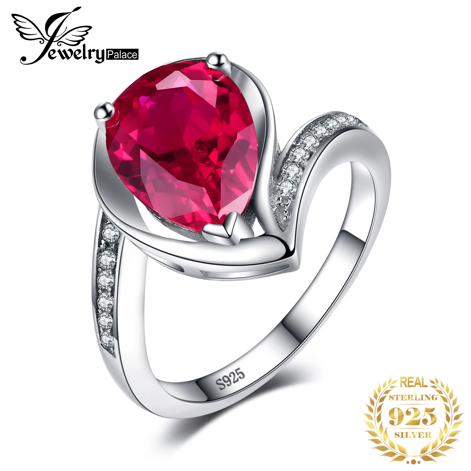 

JewelryPalace Water Drop 4.9ct Created Red Ruby 925 Sterling Silver Ring for Women Statement Gemstone Anniversary Promise Ring