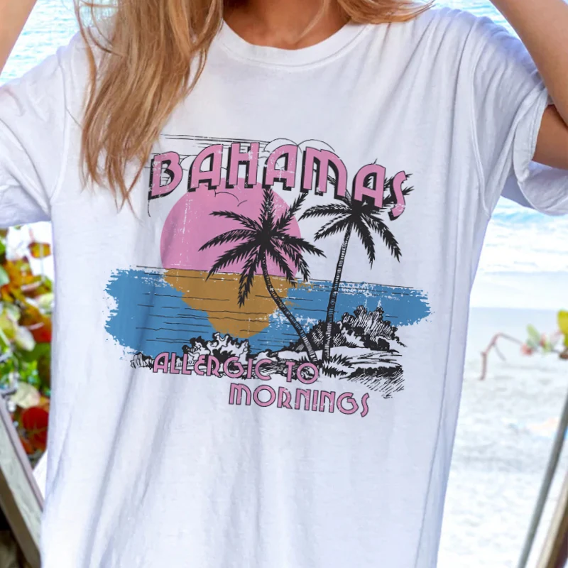 Bahamas Retro Oversized Tropical Beach Vacation T Shirt Women Summer Vsco Aesthetic Tshirt Cute Funny T-shirt Vintage Clothes