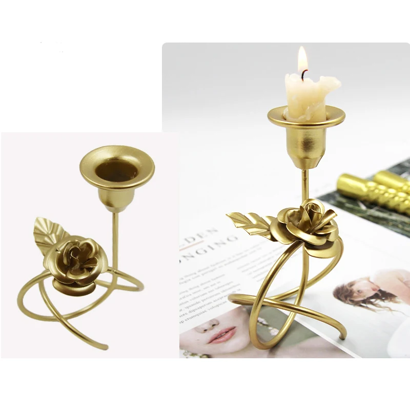 Gold Flower Shape Candlesticks Dining Room Table Decor Metal Candle Stick Holders For Party Wedding Decoration
