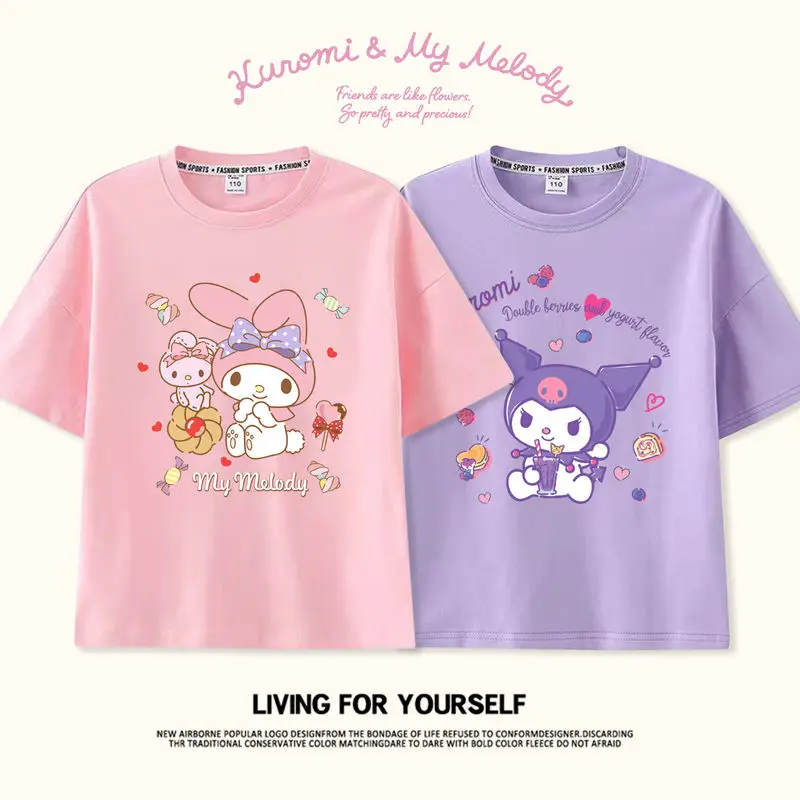 

Kawaii Sanriod аниме My Melody Kuromi футболка с коротким рукавом детская одежда летняя новая хлопковая детская одежда с коротким рукавом