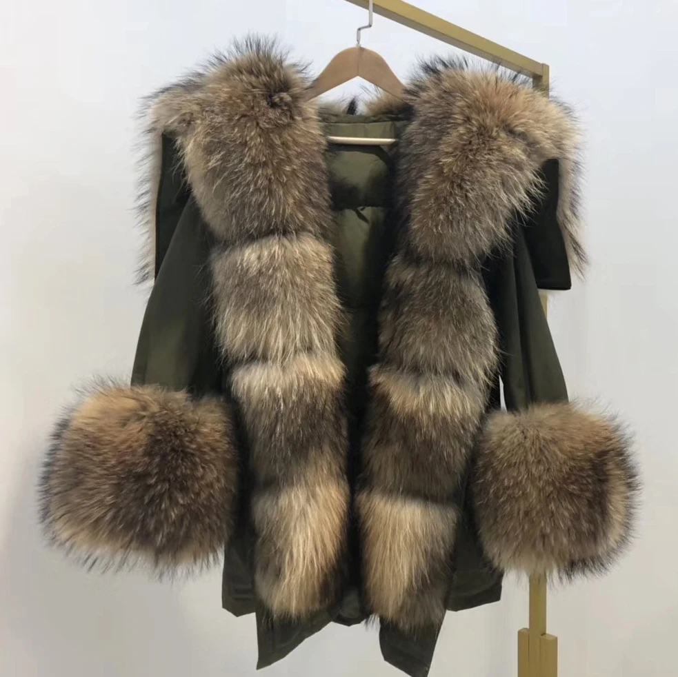 

2022 Winter Jacket Women Real Fur Coat big Natural raccoon Fur Collar long parka white duck down jacket streetwear Korea fashion