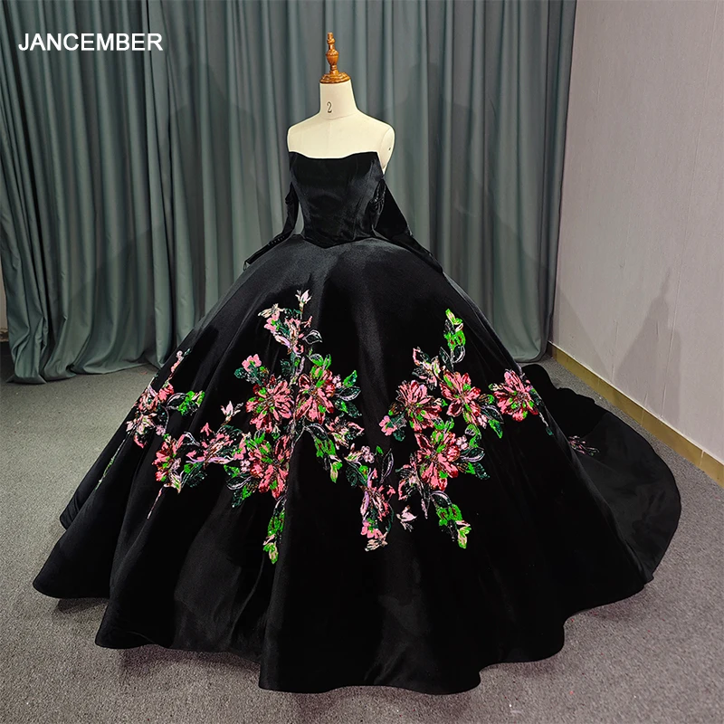 Изысканные черные бусы платья принцессы Quinceanera жемчуг и оборки многоуровневое