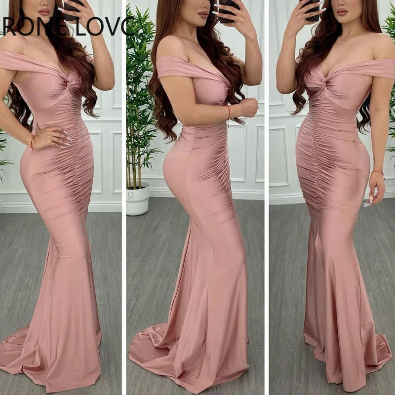 

Women Solid Elegant Small V neck Ruched Maxi Sexy Formal Party Bodycon Mermaid Dress