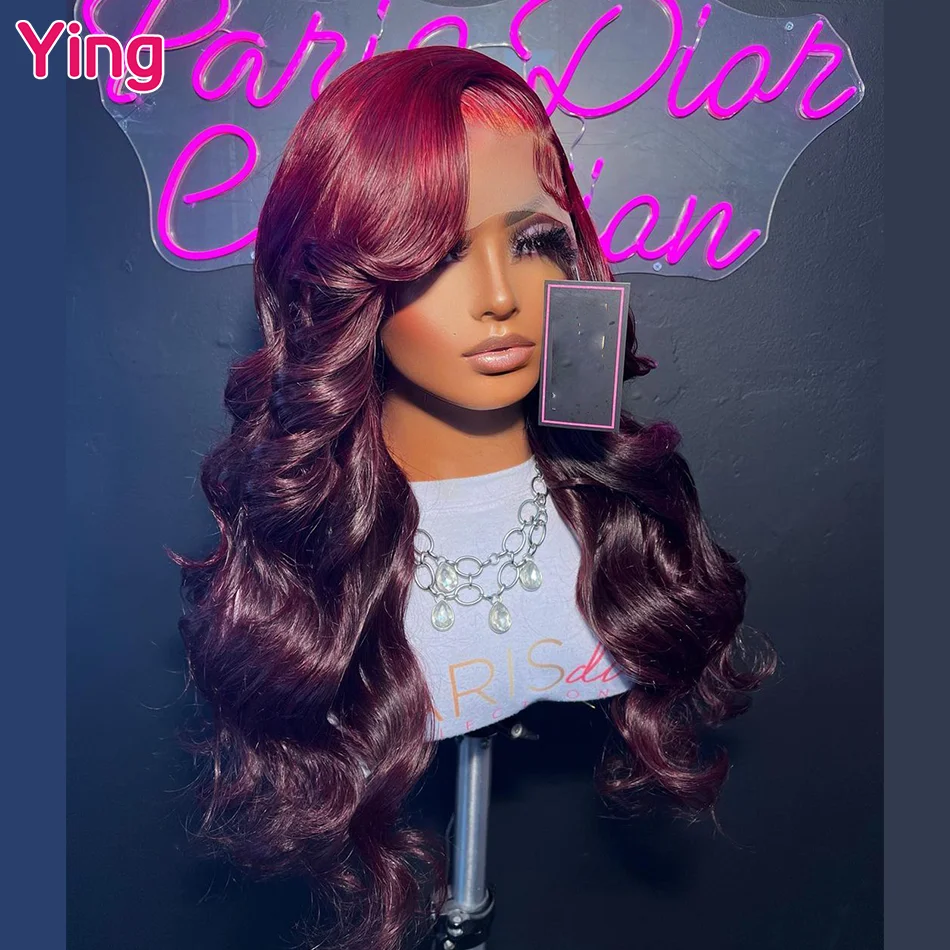 Ying Dark Burgundy Omber Red Colored Human Hair Wigs Transparent 13X6 13X4 Lace Frontal Wigs Brazilian Body Wave Lace Front Wigs