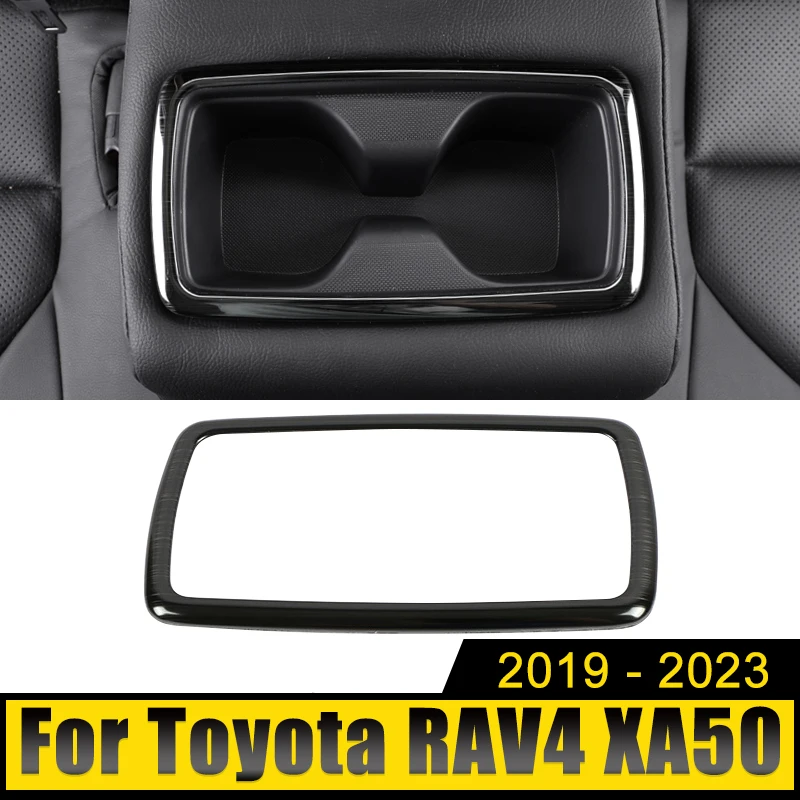 

For Toyota RAV4 XA50 2019 2020 2021 2022 2023 RAV 4 Hybrid Stainless Car Seat Back Row Water Cup Holder Cover Frame Trim Sticker