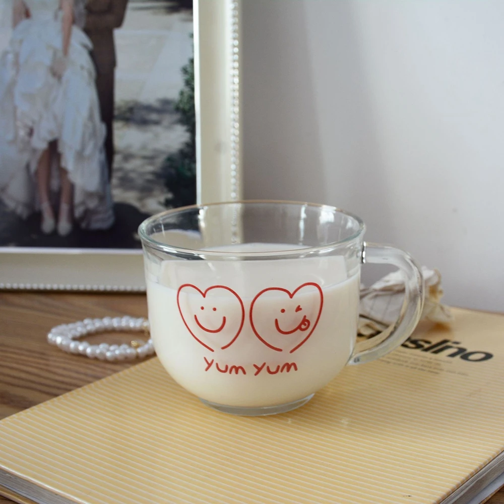 

350ml Coffee Mug Cartoon Love Milk Cup Cute Glass Cute Breakfast Juice Oatmeal Cup Valentine's Day Gift Kitchen Drinkware