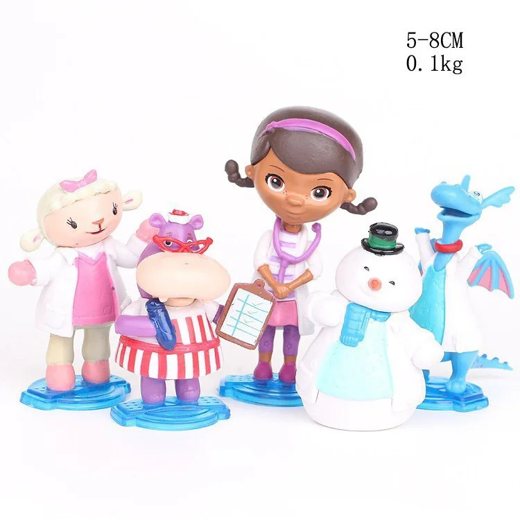 

5Pcs/Set Doc Mcstuffins Figures Doctor Lambie Sheep Stuffy Dragon Hallie Hippo Chilly Snowman Model Toys for Playing House