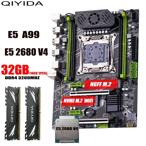 Набор материнской платы QIYIDA X99, семейная модель E5 2680 V4 2*16 ГБ = 32 Гб 3200 МГц, 4 канала DDR4 SATA 3,0 nvme M.2 ATX