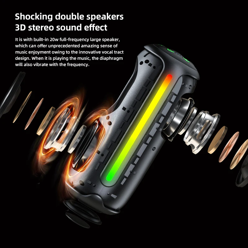 Портативная мощная басовая Колонка Rockmia EBS-615 20 Вт Bluetooth 5 3 RGB модная ткань сетка для