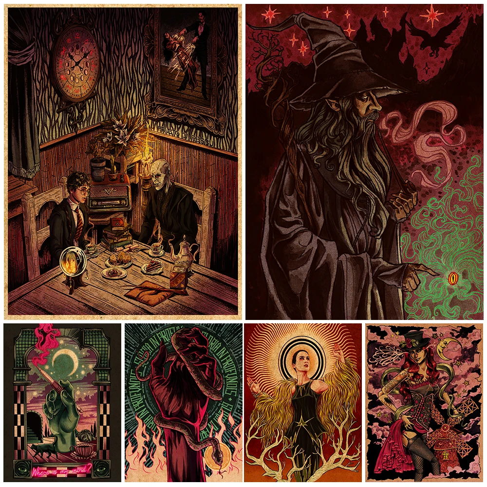 

Wizard Tea Party And Dancing Modern Witch Wall Art Canvas Painting Vintage Witchcraft Art Poster And Prints Home Decoration