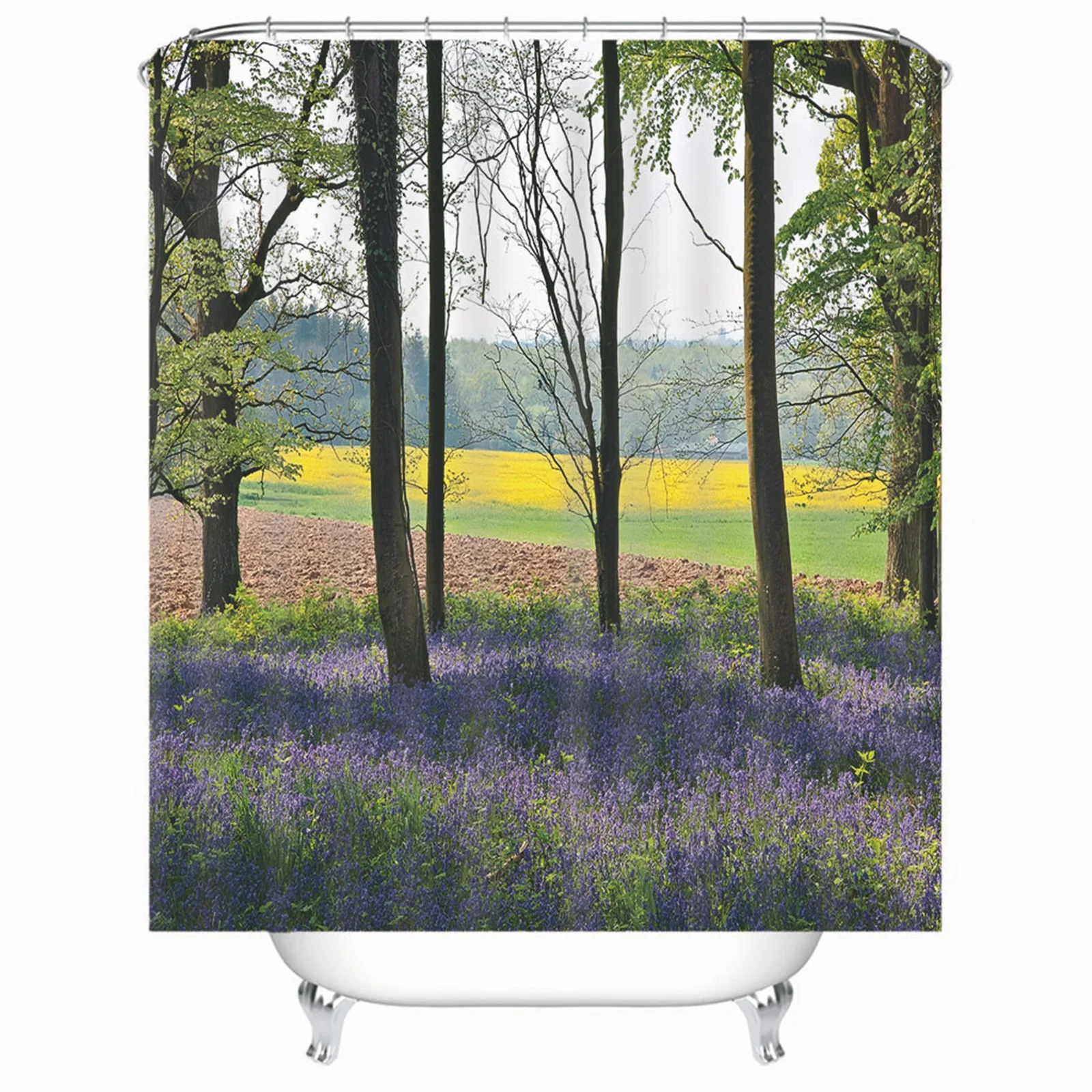 

Shower Curtain King & Queen Polyester Flower Field Trees Purple Mold Mildew Resistant Waterproofwith Rustproof Grommets Hooks