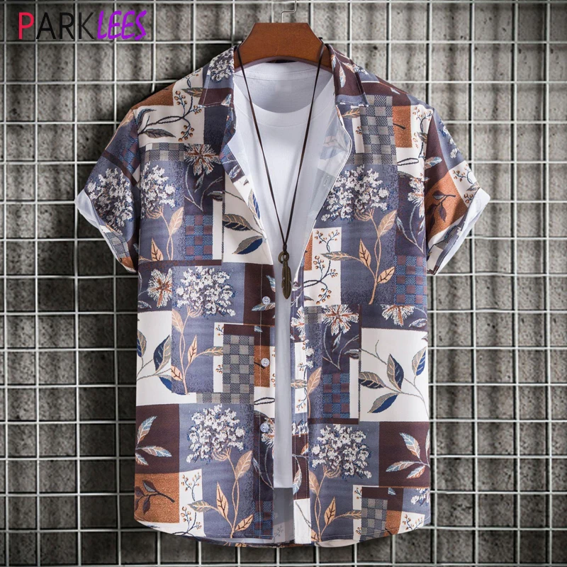 

Stylish Floral Tropical Hawaiian Shirt Men Short Sleeve Button Down Vintage Beach Shirt Casual Holiday Aloha Party Shirt Chemise