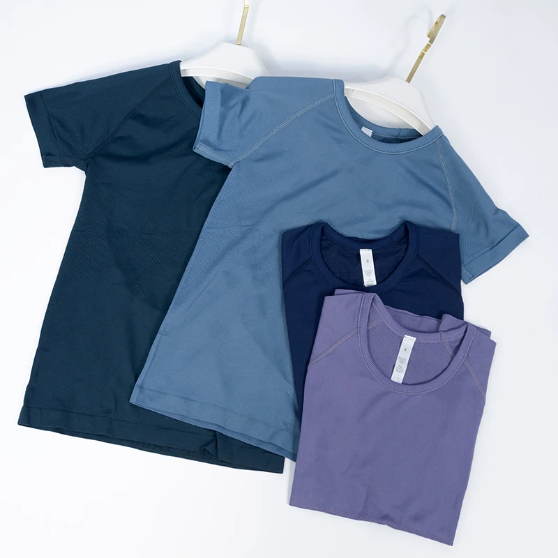 Lulu 2.0 Women Yoga T-shirt Short Sleeve Sport Top Elasticity Crew Neck Quick Dry Breathable Gym Fitness Workout Running Shirt