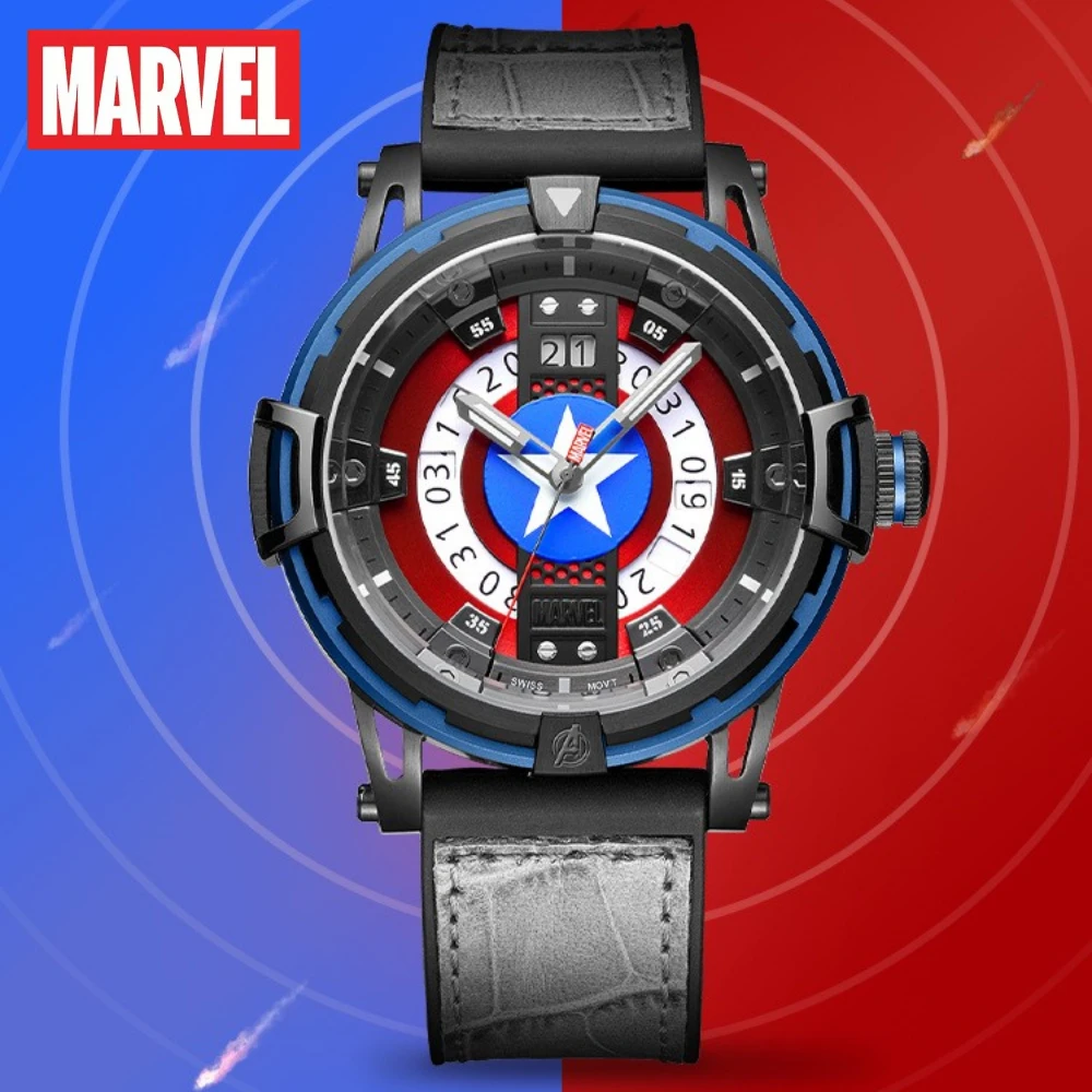 

Marvel Men's Watch Captain America Shield Male Quartz Movement Casual Crystal Luminous Calendar Clock Relogio Masculino