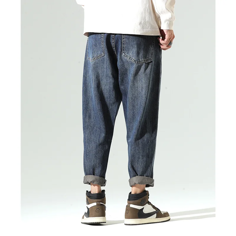 Streetwear Men American Vintage Loose Blue Jeans 2022 Autumn and Winter New Pattern Versatile Fashion Large Haren Pants Female