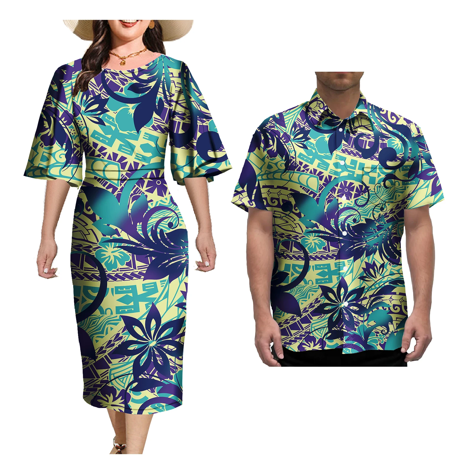 Комплекты одежды для пар женские вечерние платья дизайн с полинезийским узором