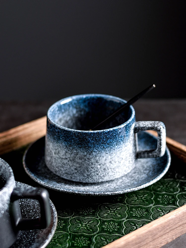 Темно-синяя кофейная чашка в японском стиле наборы тарелок домашние