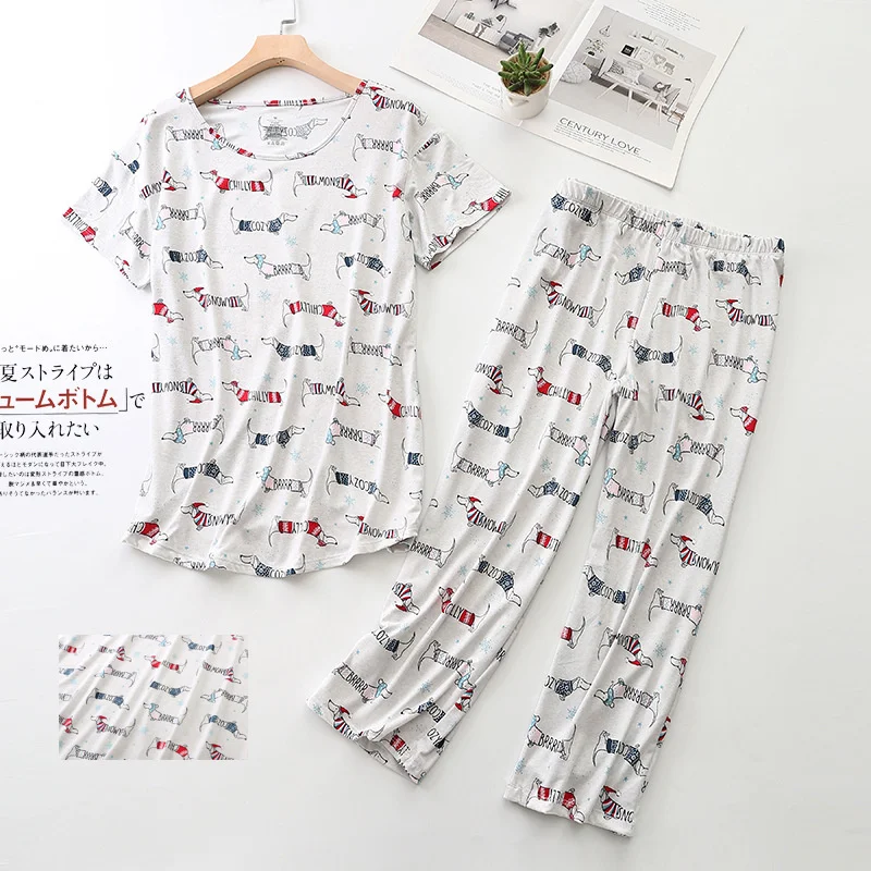 Cotton Pajamas Set T-shirt Pants 2Piece/Set Autumn Casual Elastic Pyjama Big Size Mom Cartoon Homewear Cozy Plus Sleepwear