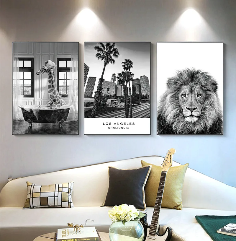 Современное украшение для ванной комнаты плакат с жирафом животными архитектура