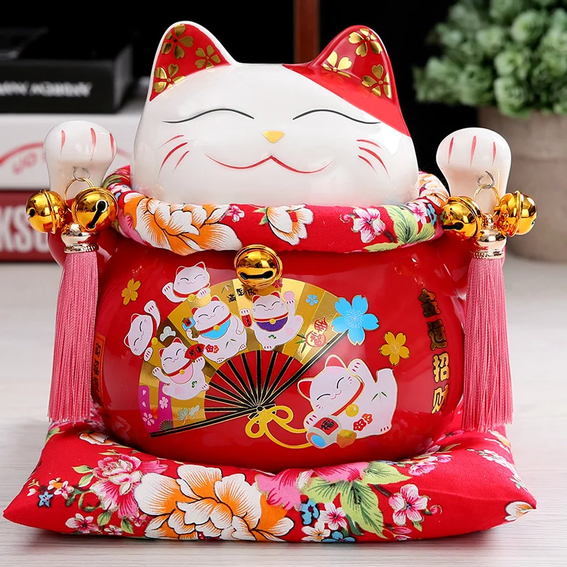 

7 inch Maneki-Neko Ceramic Japanese Lucky Cat Beckoning Fortune Cat Figurines Lucky Charm Money Box Home Decoration Ornaments