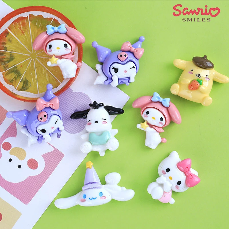 

10Pcs Kawaii DIY Accessories Hello Kittys Kuromi Cinnamoroll Anime Cute Phone Case Hair Clips Decoration Gifts Toys for Girls