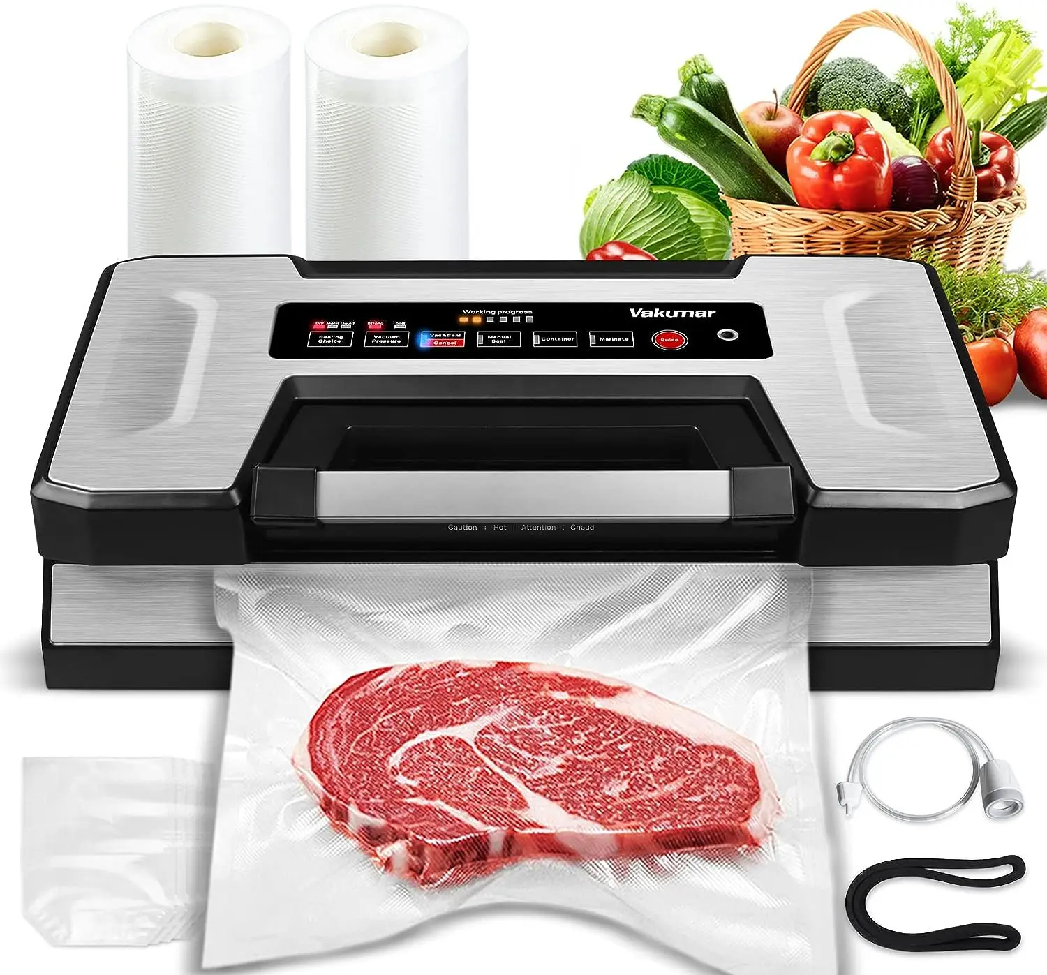 

Sealer, Vakumar 90Kpa Food Vacuum Sealer Machine Built-in Cutter & Bag Storage, Food Preservation Dry/Moist /Liquid Mode, Pe