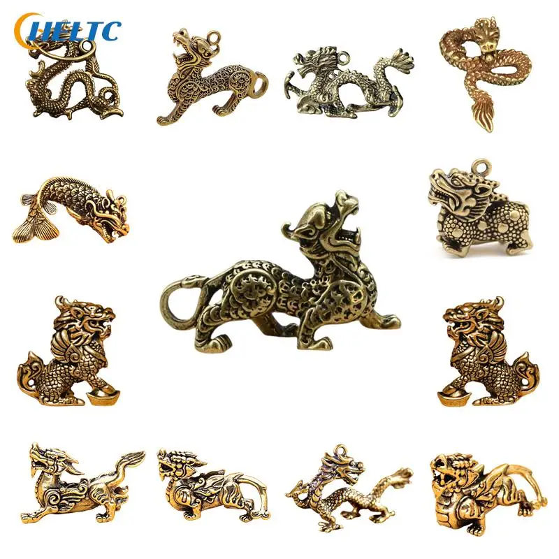Статуя Дракона китайского знака зодиака, статуя Золотого Дракона, статуэтка животного, статуэтка, Настольная декорация, латунная Статуэтка Kylin, коллекция ручной работы