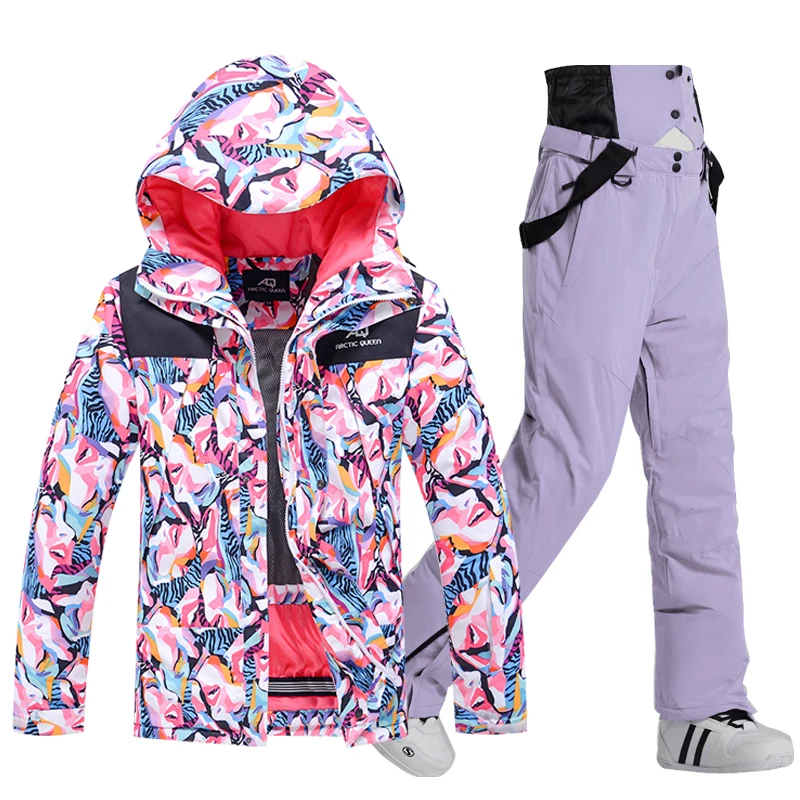 -30 Degrees Winter Warm Women Snow Suit Sets Snowboard Wear Waterproof Windproof Outdoor Skiing Jacket and Bibs Pants For Female