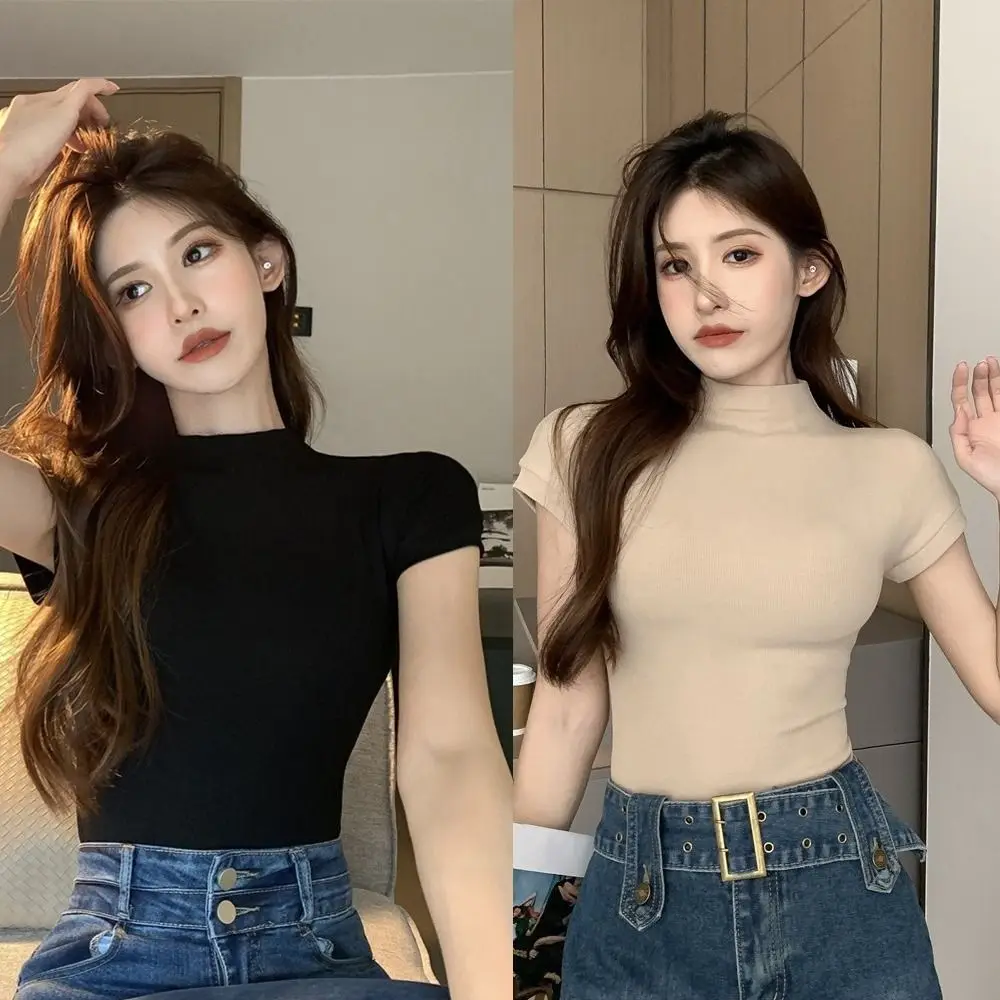 Модные футболки с короткими рукавами Milk Shreds однотонные женские топы круглым